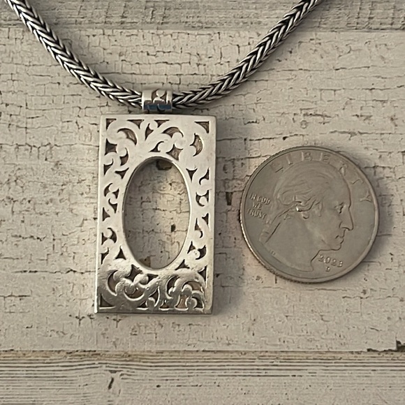 Lois Hill Sterling Silver Scroll Frame Pendant Necklace Wheat Chain 925 - Picture 5 of 11
